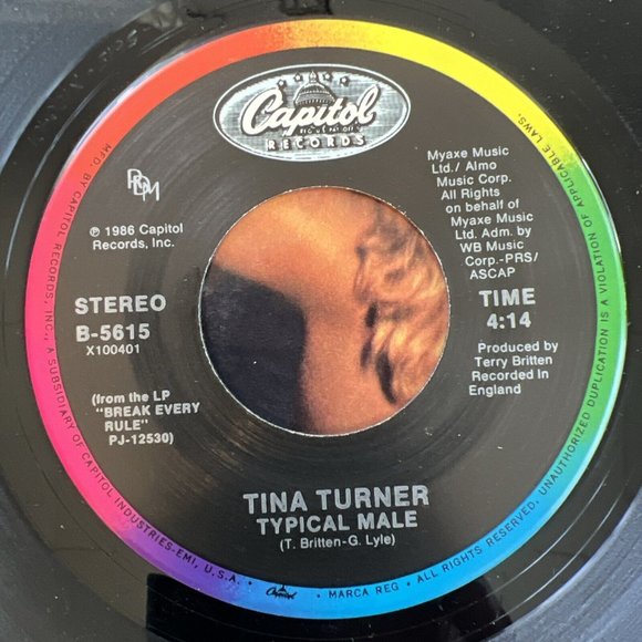 TINA TURNER Typical Male 45 7" R&B SOUL Record Vinyl Records Capitol 1986 - Picture 5 of 5